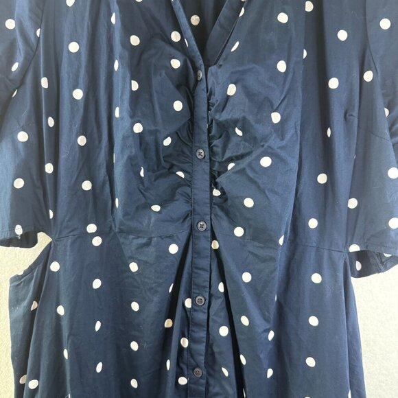 Old Navy Women's Shirt Dress Midi Polka Dot Cut Out Sides Button Front Navy 3X - Picture 5 of 14
